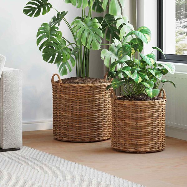 vidaXL Kosz na rośliny z przechowywaniem 2 pcs Brązowy Rattan Lacak