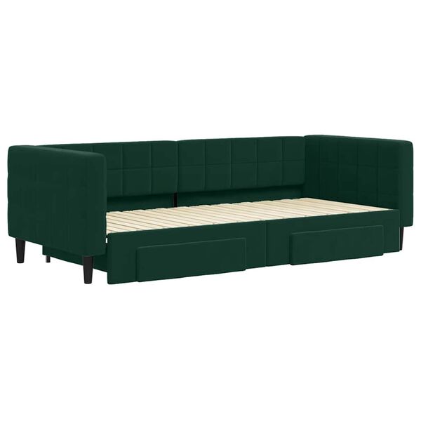vidaXL Sofa rozsuwana z szufladami, ciemnozielona, 90x200 cm, aksamit