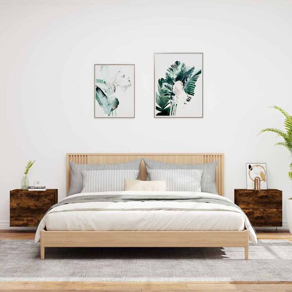 vidaXL Wiszące szafki nocne z LED, 2 szt., przydymiony dąb