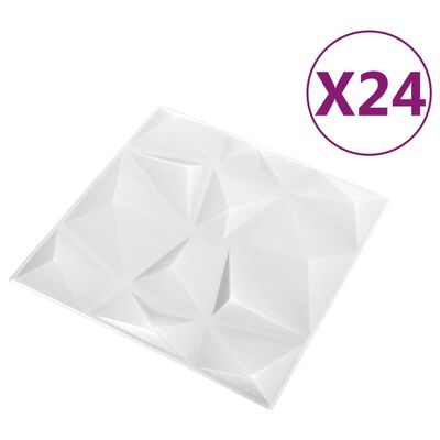 vidaXL Panele ścienne 3D, 24 szt., 50x50 cm, diamentowa biel, 6 m²