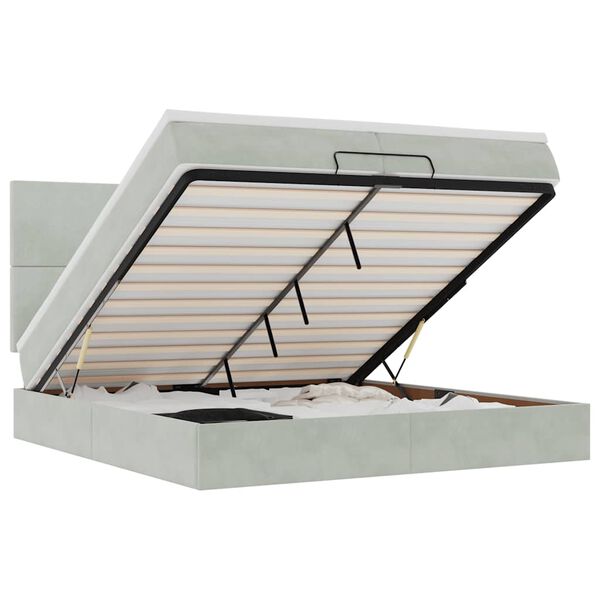 vidaXL Rama ł&oacute;żka otomana z materacami, szara, 200x200 cm, aksamit