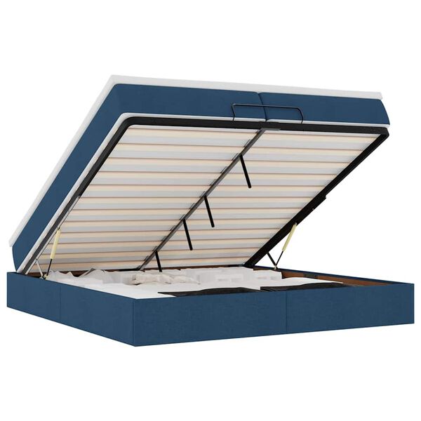 vidaXL Rama ł&oacute;żka otomana z materacami, niebieska, 200x200 cm, tkanina