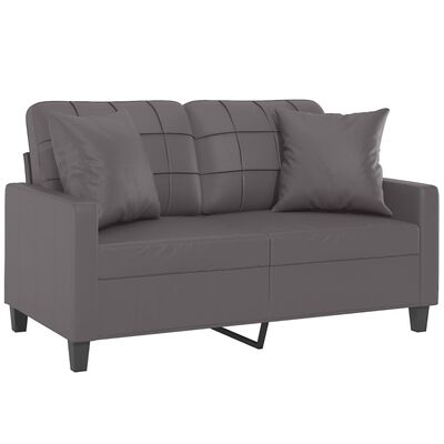 vidaXL 2-osobowa sofa z poduszkami, szara, 120 cm, sztuczna skóra