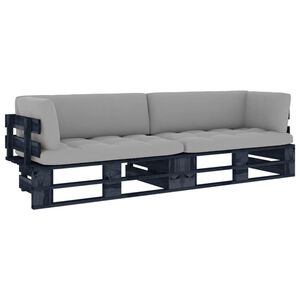 vidaXL Sofa 2-osobowa z palet, z poduszkami, czarna, drewno sosnowe