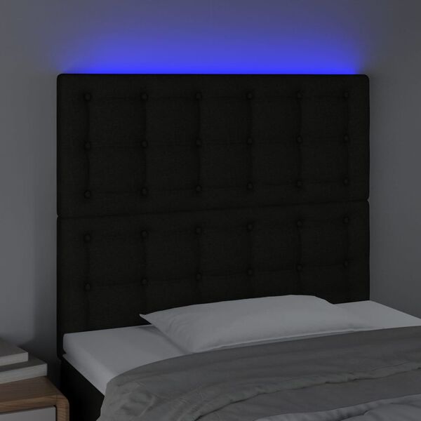vidaXL Zagł&oacute;wek do ł&oacute;żka z LED, czarny, 90x5x118/128 cm, tkanina