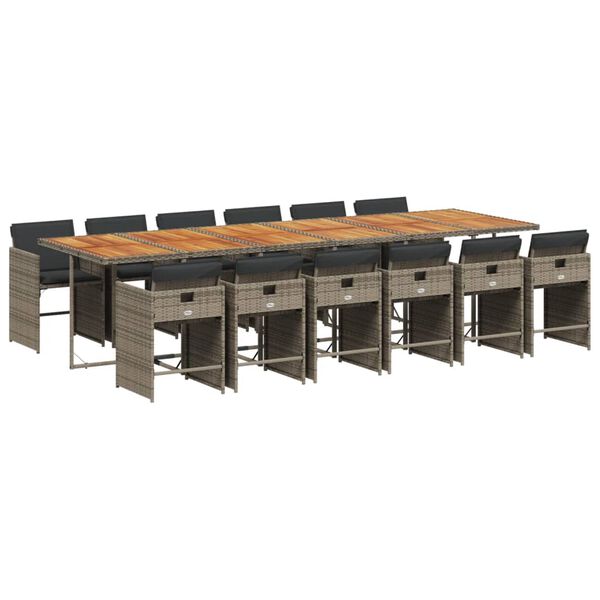 vidaXL 13-cz. zestaw mebli ogrodowych z poduszkami, szary rattan PE