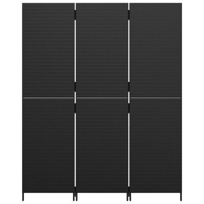 vidaXL Parawan 3-panelowy, czarny, polirattan