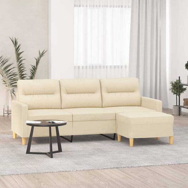 vidaXL Sofa 3-osobowa, kremowa, 180 cm, tapicerowana tkaniną