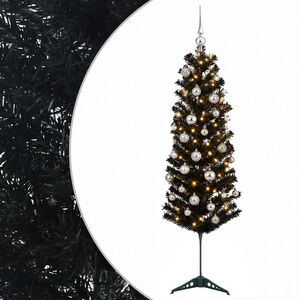 vidaXL Sztuczna wąska choinka z bombkami 120 cm 150 LED Ciepła biel