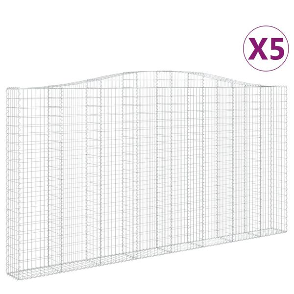 vidaXL Kosze gabionowe, 5 szt, 400x30x200/220 cm, galwanizowane żelazo
