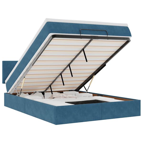 vidaXL Rama łóżka otomana z materacem, niebieska, 140x190 cm, aksamit