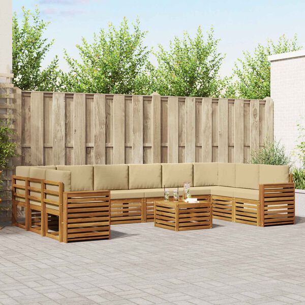 vidaXL Zestaw sofy narożnej z poduszką 11 pcs Naturalny i Beżowy