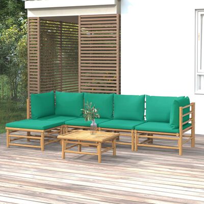 vidaXL 6-cz. zestaw mebli do ogrodu, zielone poduszki, bambusowy