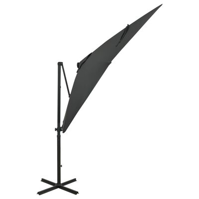 vidaXL Parasol wiszący z lampkami LED i słupkiem, antracytowy, 250 cm