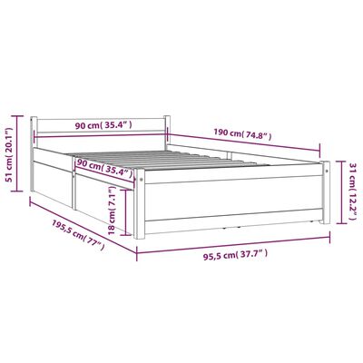 vidaXL Rama łóżka z szufladami, biała, 90x190 cm