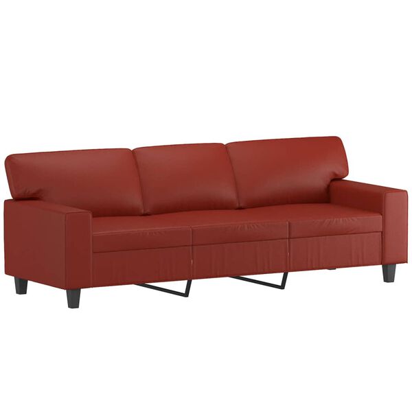 vidaXL 3-osobowa sofa z poduszkami, bordowa, 180 cm, sztuczna sk&oacute;ra