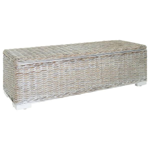 vidaXL Skrzynia, biała, 110 cm, naturalny rattan kubu i drewno mahoniowe