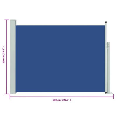 vidaXL Wysuwana markiza boczna na taras, 100 x 500 cm, niebieska