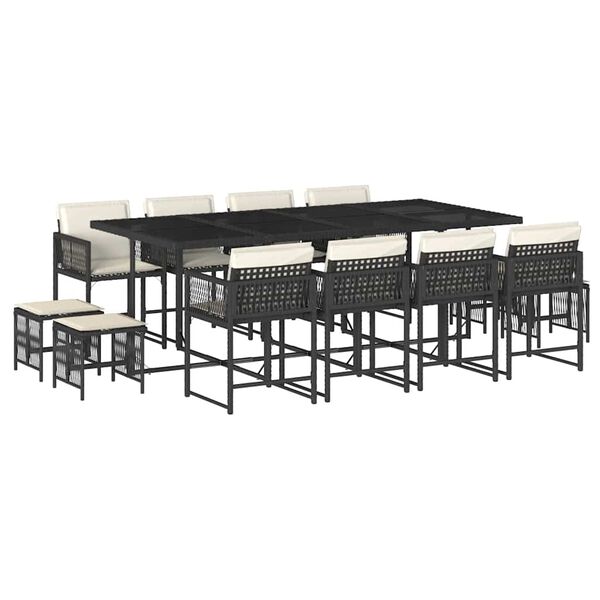 vidaXL 13-cz. zestaw mebli do ogrodu, poduszki, czarny, rattan PE