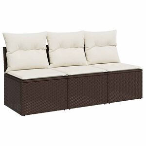 vidaXL Sofa ogrodowa z poduszkami, 3-osobowa, brązowa, polirattan