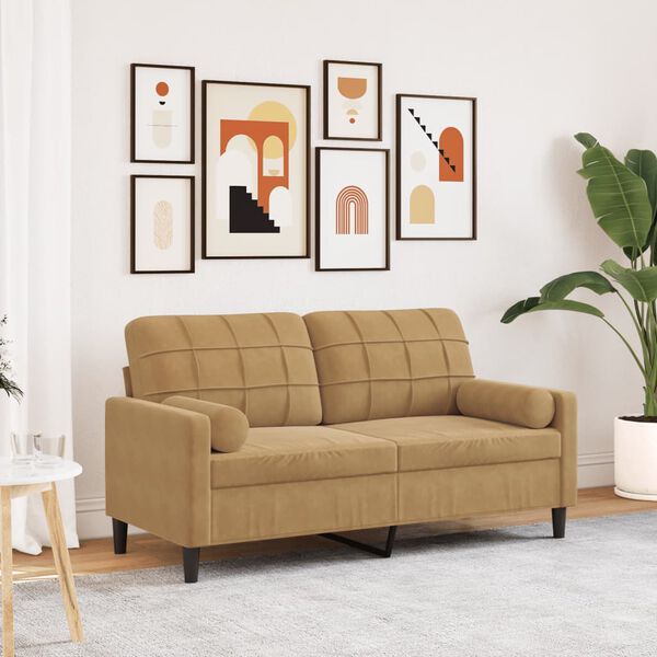 vidaXL 2-osobowa sofa z poduszkami, brązowa, 140 cm, aksamit