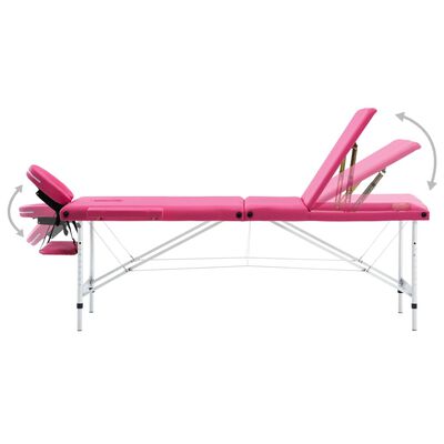vidaXL Składany stół do masażu, 3-strefowy, aluminiowy, różowy