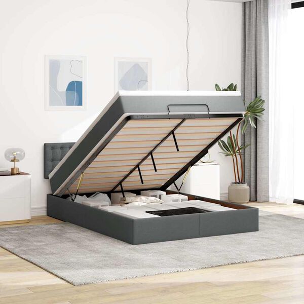 vidaXL Ł&oacute;żko otomana z materacem, ciemnoszare, 140x200 cm, tkanina