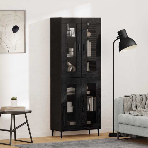 vidaXL Highboard 2 pcs Czarny Dąb Drewno inżynieryjne i szkło