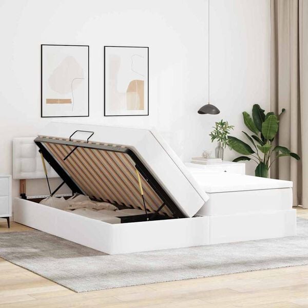 vidaXL Ł&oacute;żko z miejscem na przechowywanie i LED z LED Czysta Biała