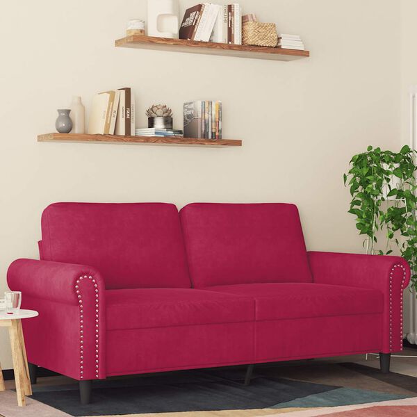 vidaXL Sofa 2-osobowa, winna czerwień, 140 cm, tapicerowana aksamitem