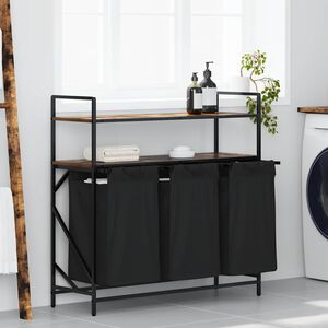 vidaXL Kosz na pranie 3 przegrody z półkami, przydymiony dąb