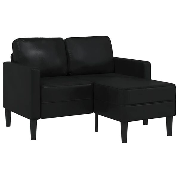 vidaXL Sofa 2-osobowa z szezlongiem w kształcie litery L, czarna, 125 cm, sk&oacute;ra ekologiczna