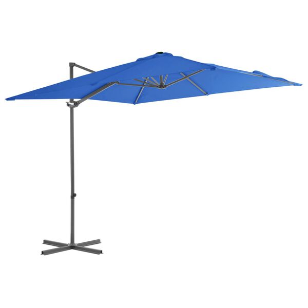 vidaXL Parasol wiszący ze stalowym słupkiem, 250x250 cm, niebieski