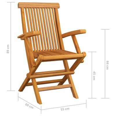 vidaXL Krzesła ogrodowe z czerwonymi poduszkami, 3 szt., drewno tekowe