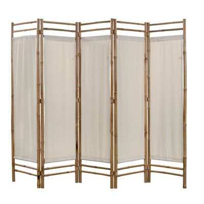 vidaXL 5-panelowy składany parawan z bambusowa i płótna, 200 cm