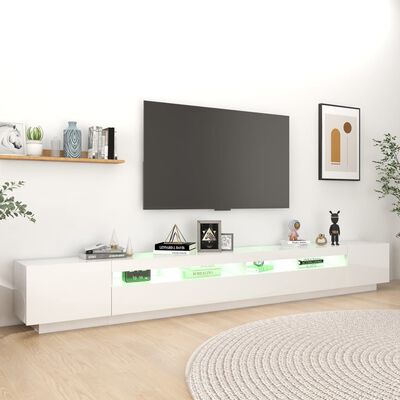 vidaXL Szafka TV z oświetleniem LED, biała z połyskiem, 300x35x40 cm
