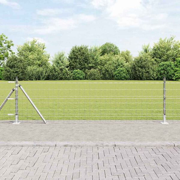 vidaXL Ogrodzenie z słupkiem Srebrny 0,4 x 25 m Stal