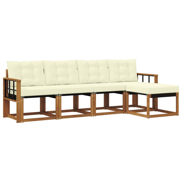 vidaXL Zestaw sof na zewnątrz z poduszką 5 pcs Naturalny i Kremowy