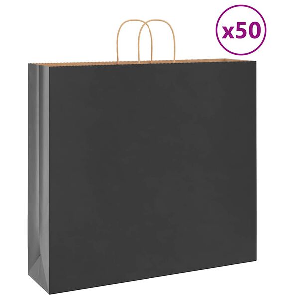 vidaXL Torby papierowe 50 szt. z uchwytami Czarne 54x15x49 cm
