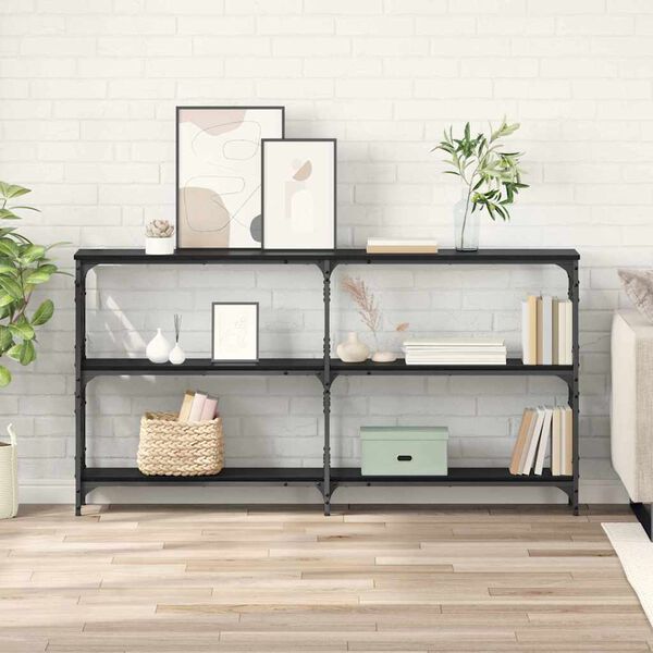 vidaXL Konsola Czarny Dąb 156 x 28 x 80,5 cm Materiał drewnopochodny