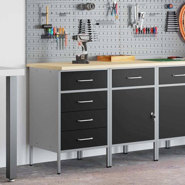 vidaXL Szafka robocza z szufladą 2 pcs Czarny i szary 75 x 45 x 85 cm