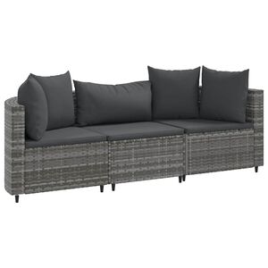 vidaXL 3-częściowa sofa do ogrodu, z poduszkami, szara, polirattanowa