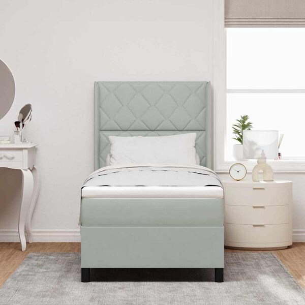 vidaXL Ł&oacute;żko sprężynowe Z zagł&oacute;wkiem Jasnoszary 90 x 190 cm Aksamit