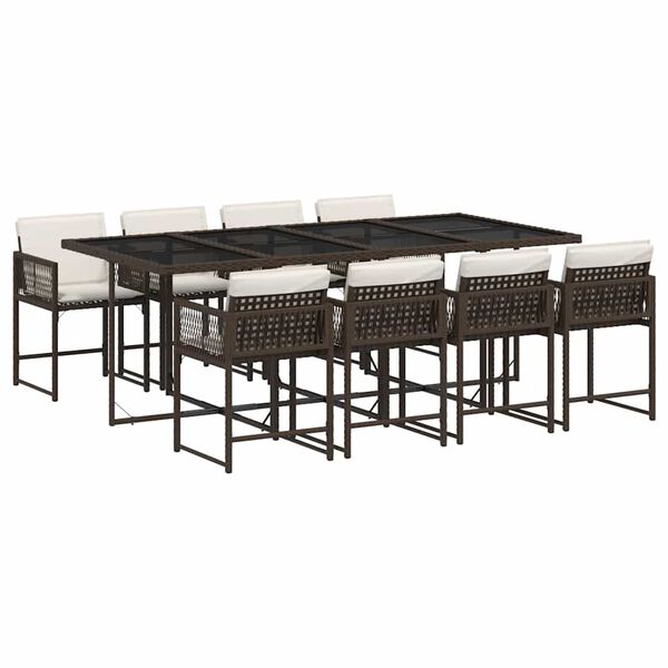 vidaXL 9-cz. zestaw mebli ogrodowych z poduszkami, brązowy, rattan PE