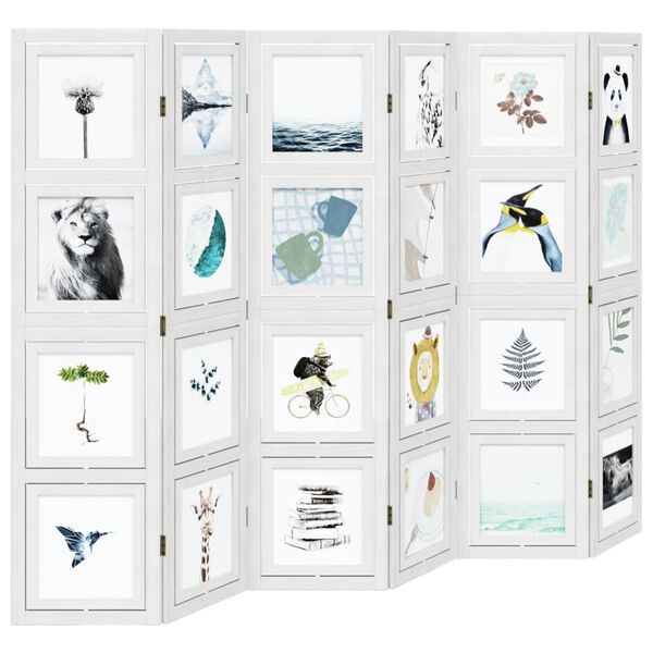 vidaXL Parawan pokojowy, 6-panelowy, biały, lite drewno paulowni