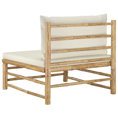 vidaXL Ogrodowa sofa środkowa, śmietankowe poduszki, bambus