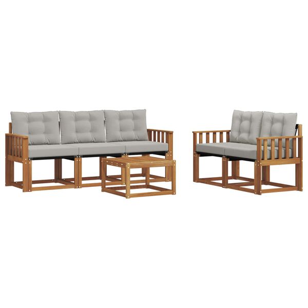 vidaXL Zestaw sof na zewnątrz z poduszką 6 pcs Naturalny i Jasny Szary