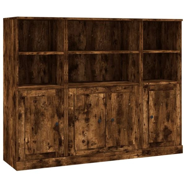 vidaXL Wysokie szafki, 3 szt, przydymiony dąb, materiał drewnopochodny