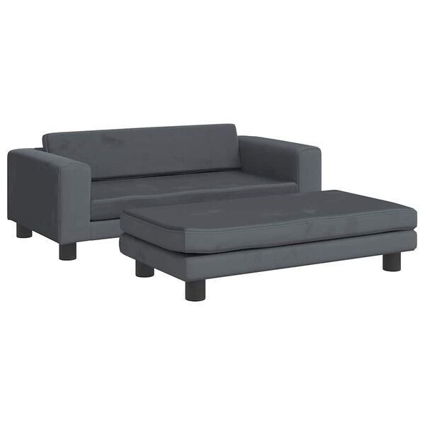 vidaXL Sofa dziecięca z podnóżkiem, ciemnoszara, 100x50x30 cm, aksamit