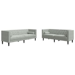 vidaXL 2-cz. wypoczynek Chesterfield z wałkami, jasnoszary, aksamit